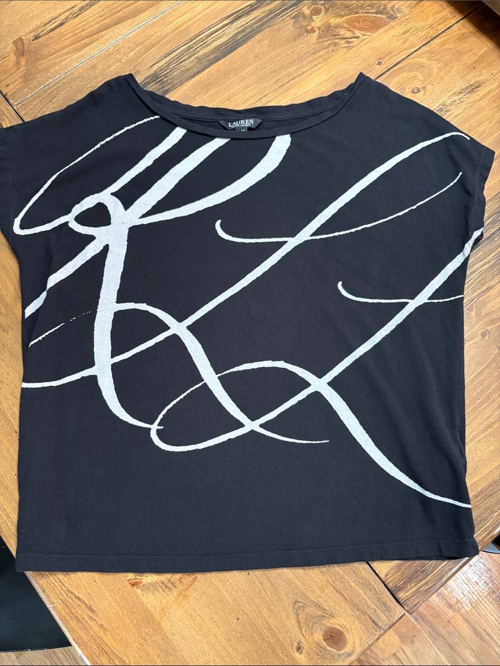 Lauren Ralph Lauren Black Tee with Swirl Graphic